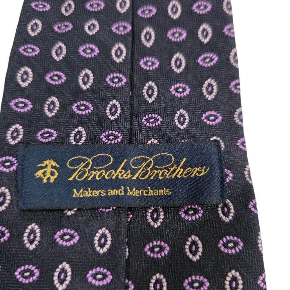 Brooks Brothers Mens Necktie Navy Purple Floral Silk Embroidered Luxury Designer